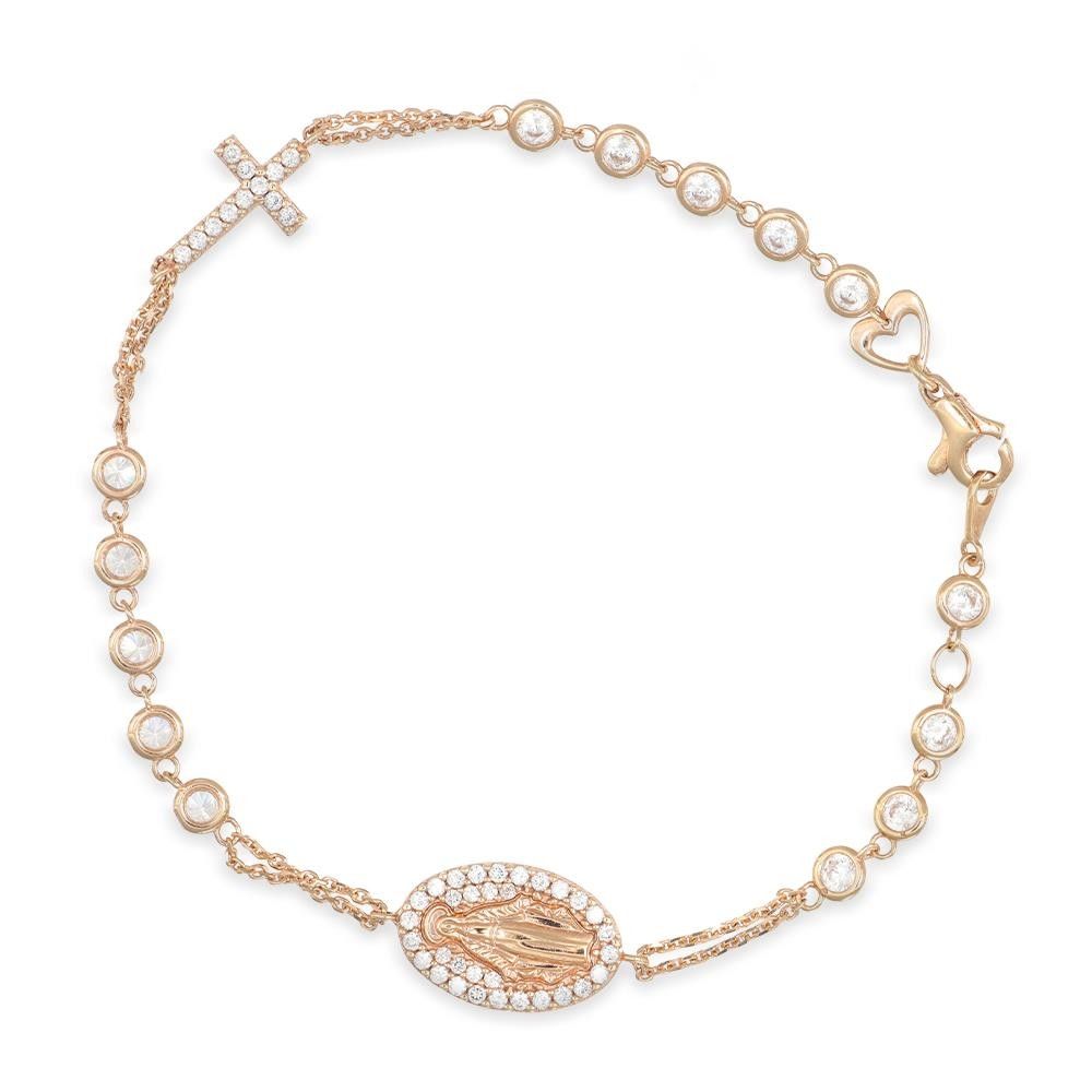 Bracciale con Croce e Madonna in Oro Rosa 18 Kt