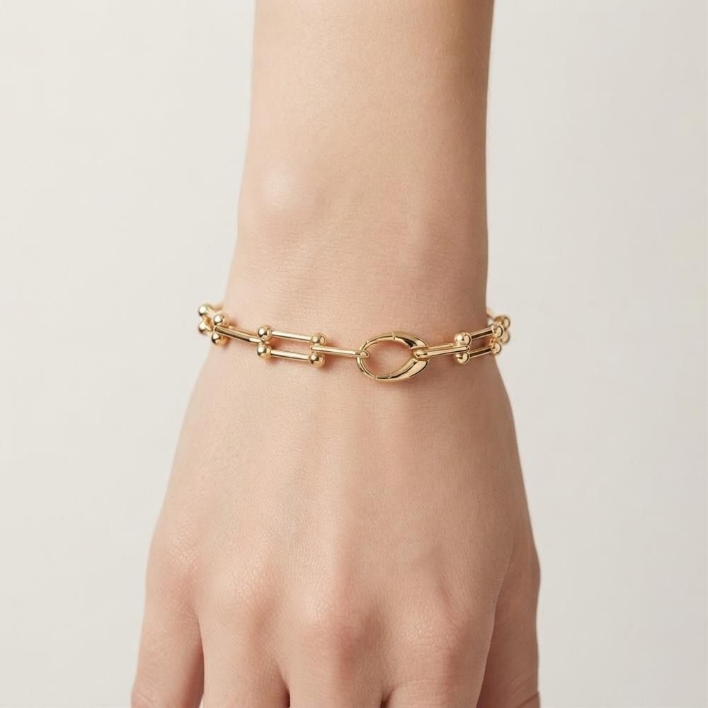 Bracciale con Maglie Allungate Piccole in Oro Giallo 18 Kt