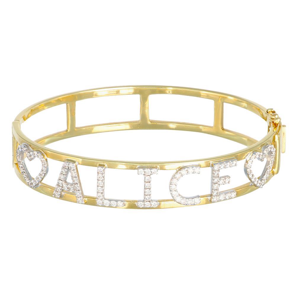 Bracciale con Nome Alice in Oro Giallo e Bianco 18 Kt e Diamanti