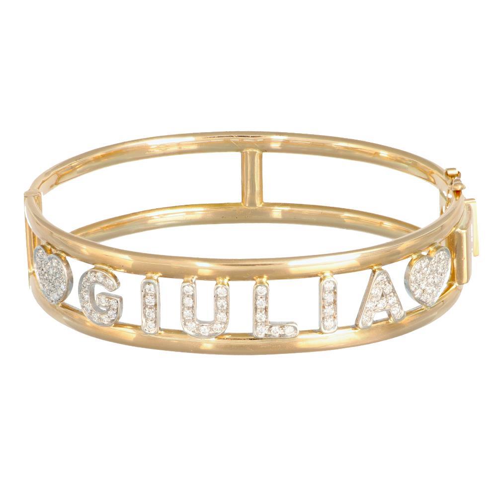 Bracciale con Nome Giulia in Oro Rosa 18 Kt e Diamanti