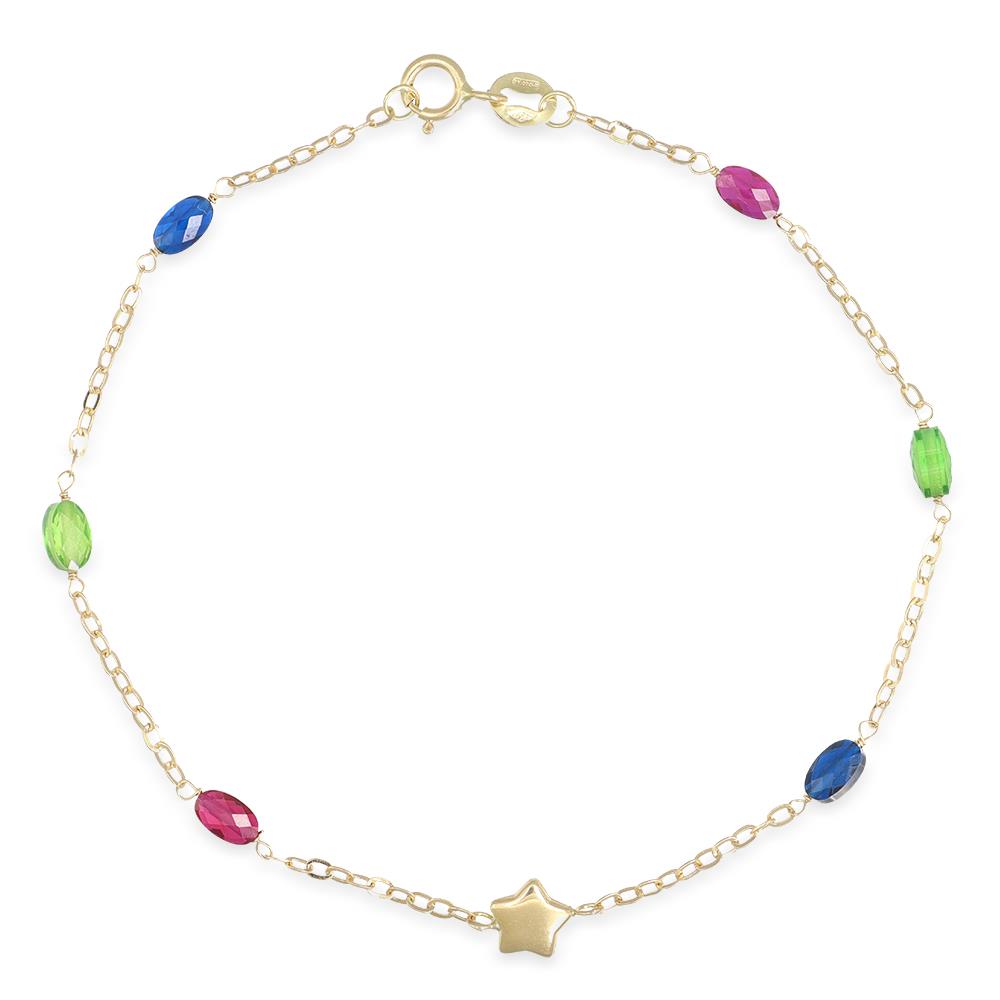 Bracciale con Stella e Pietre Preziose in Oro Giallo 18 Kt