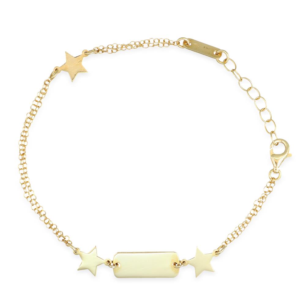 Bracciale con Targhetta e Stelle in Oro Giallo 18 Kt