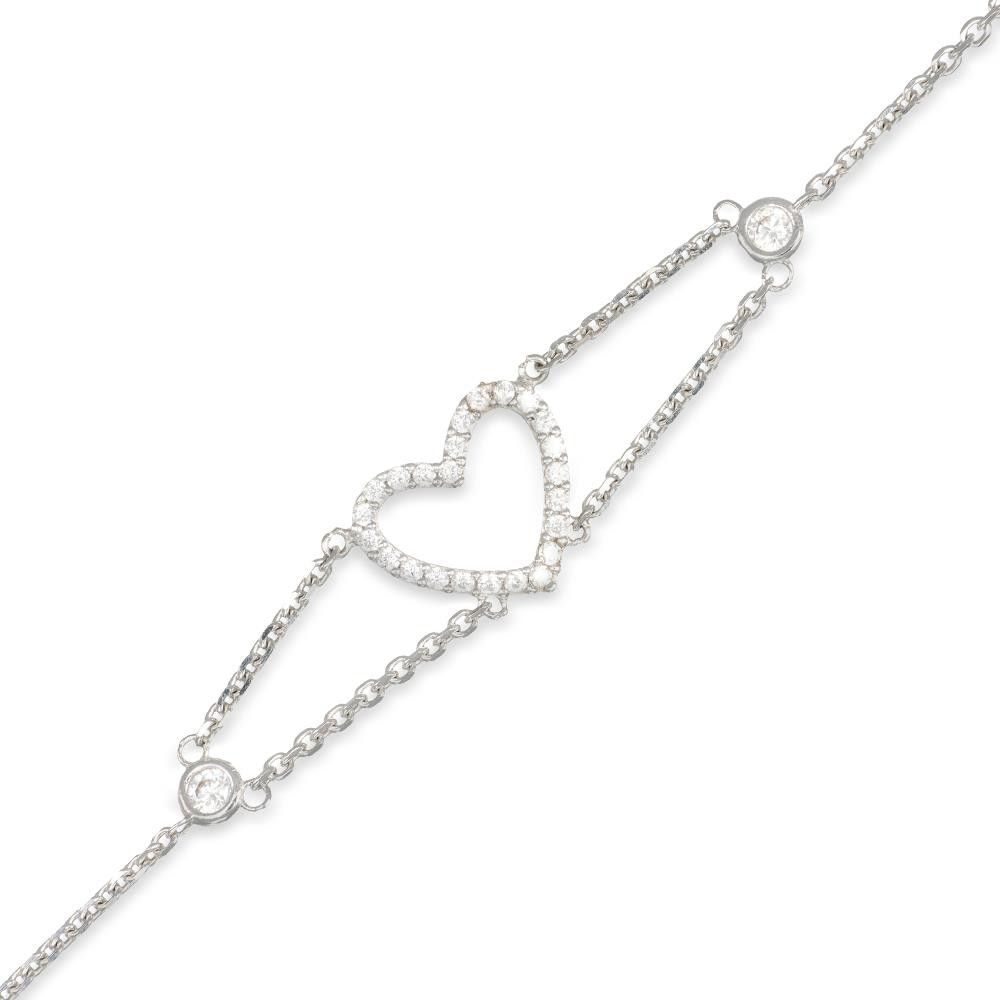 Bracciale Cuore in Oro Bianco 18 Kt e Cubic Bianca