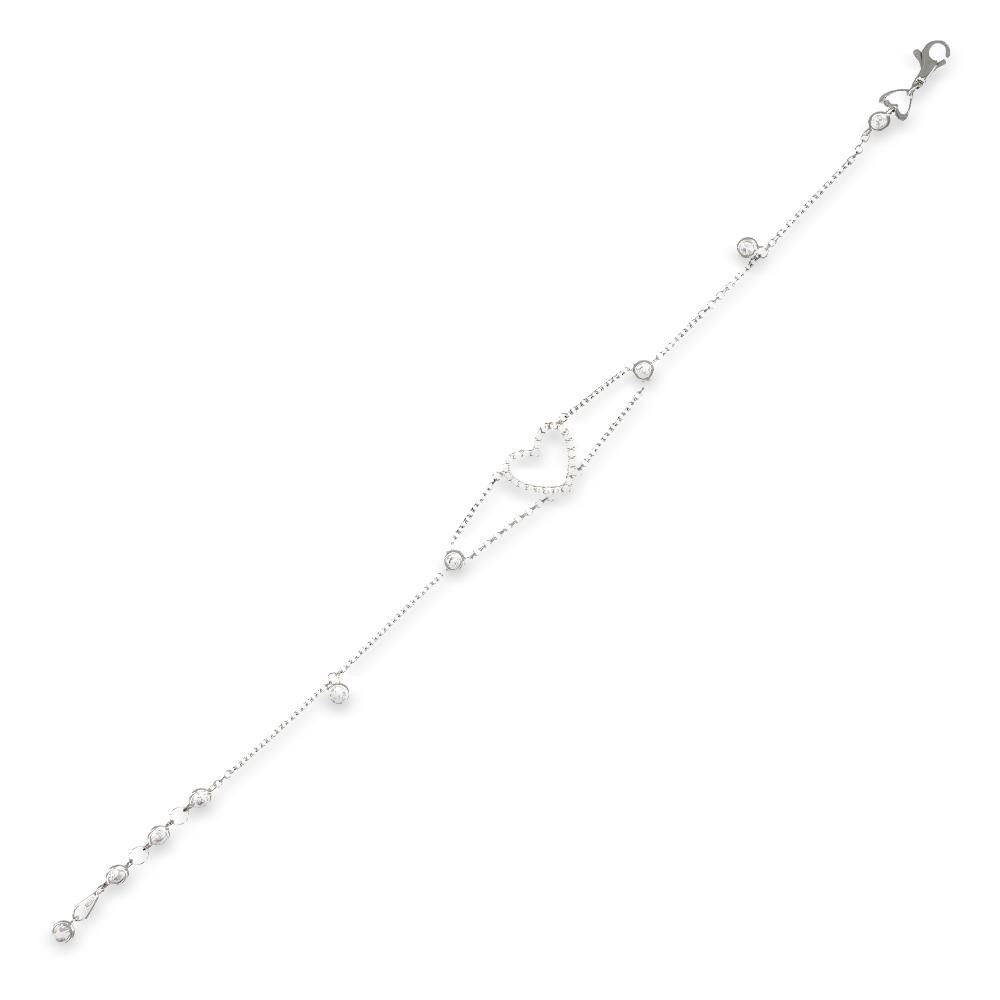 Bracciale Cuore in Oro Bianco 18 Kt e Cubic Bianca