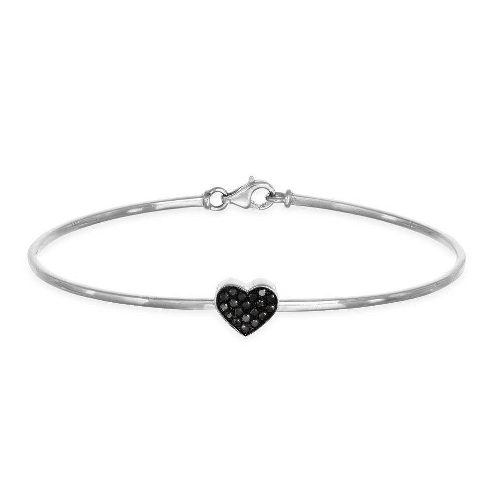 Bracciale Cuore In Oro Bianco 18 Kt e Diamanti Neri