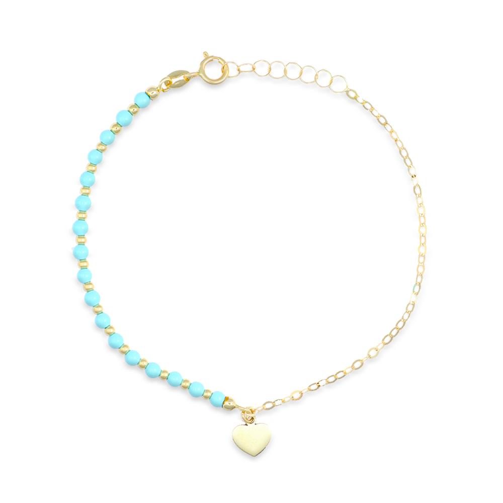 Bracciale Cuore in Oro Giallo 18 Kt e Pasta di Turchese