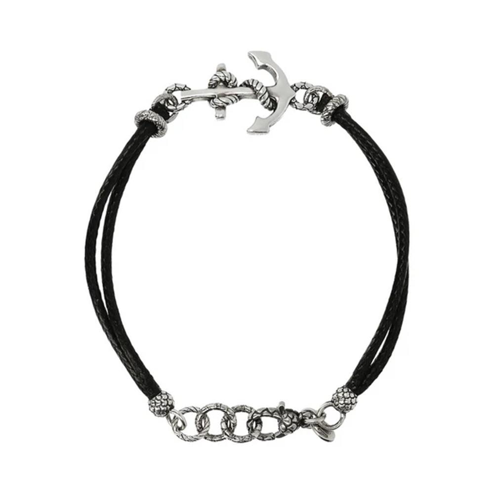 Bracciale Etrusca con Cordino in Cotone ed Elemento Marino Ancora e Timone