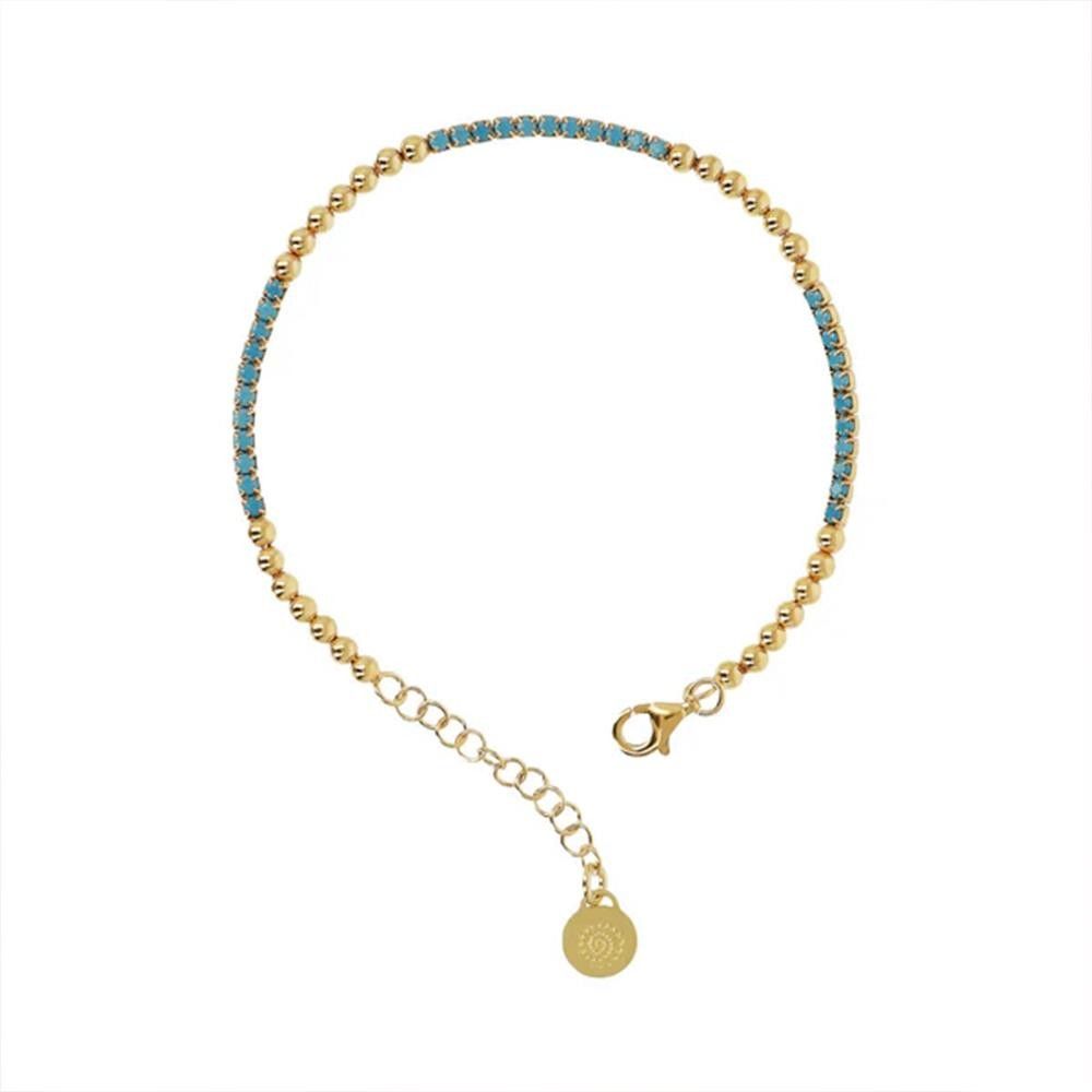 Bracciale Etrusca Tennis Misto in Argento 925 Placcato Oro Giallo 18kt con Piccole Sfere e Cubic Zirconia