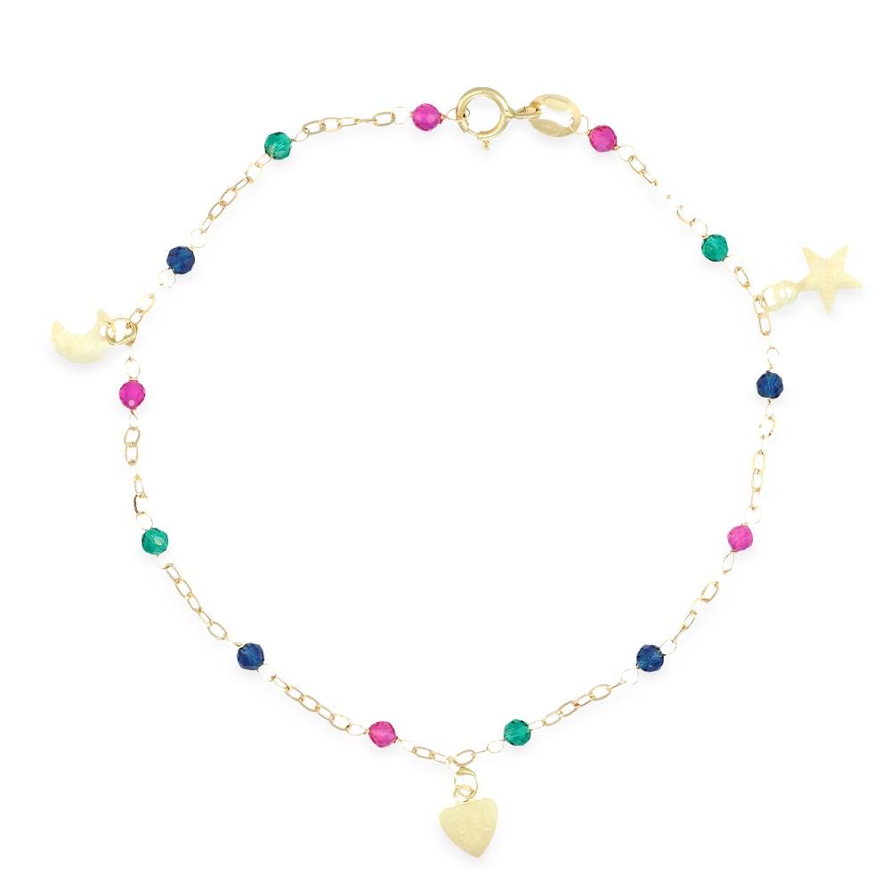 Bracciale in oro giallo 18 Kt con Stella, Cuore e Luna