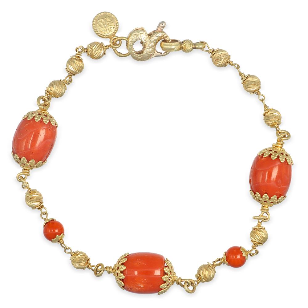 Bracciale in Oro Giallo 18 Kt e Corallo