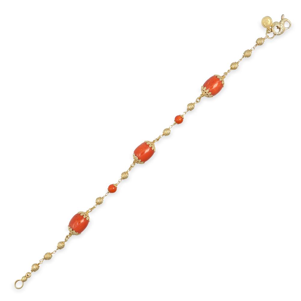 Bracciale in Oro Giallo 18 Kt e Corallo