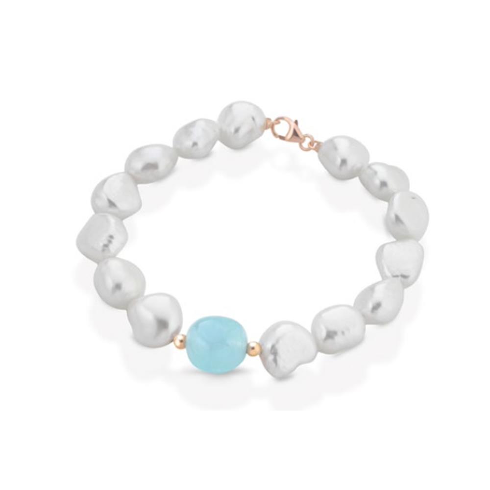 Bracciale Le Lune Barocca In Oro Rosa 18Kt e Acquamarina ø PERLE mm 10/11 BQ.