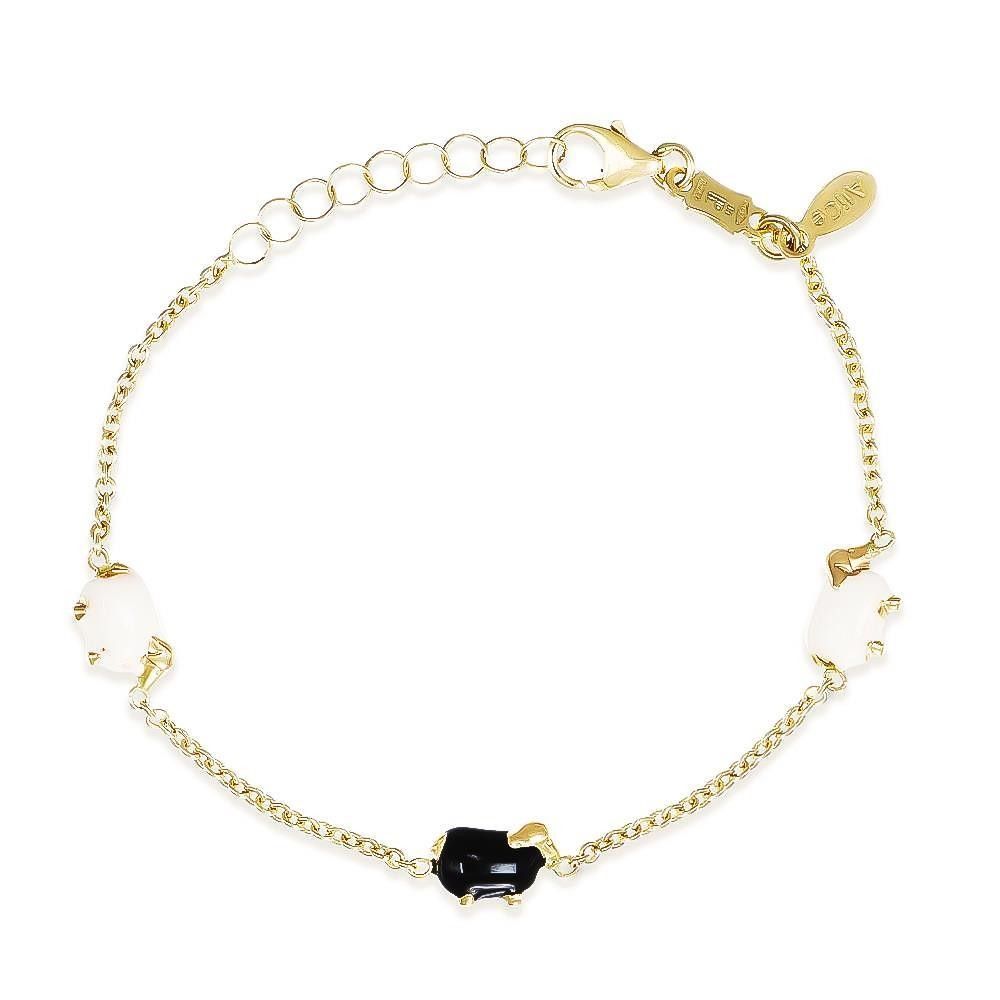 Bracciale Neonato in Oro Giallo 18 Kt con Pecorelle Smaltate