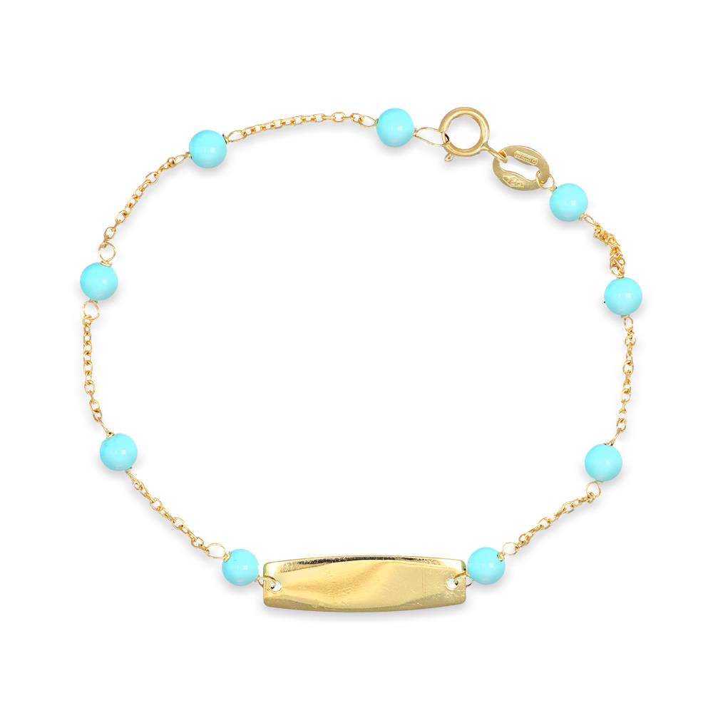 Bracciale Neonato in Oro Giallo 18 Kt e Pasta di Turchese Personalizzabile