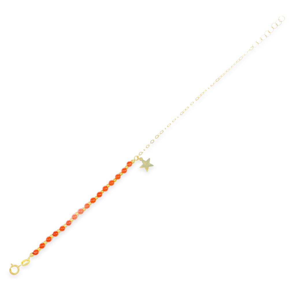 Bracciale Neonato in Oro Giallo 18 kt Stella e Pasta di Corallo