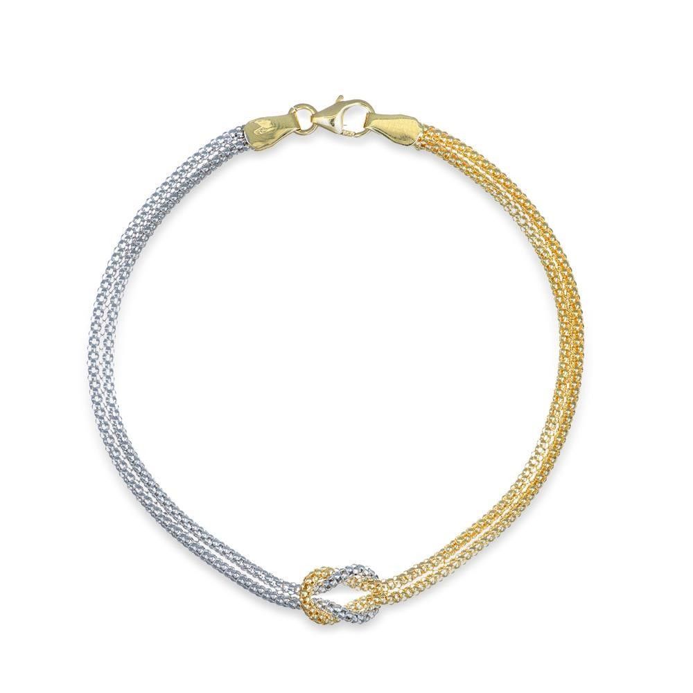 Bracciale Nodo Maglia Popcorn in Oro Bianco e Giallo 18 Kt