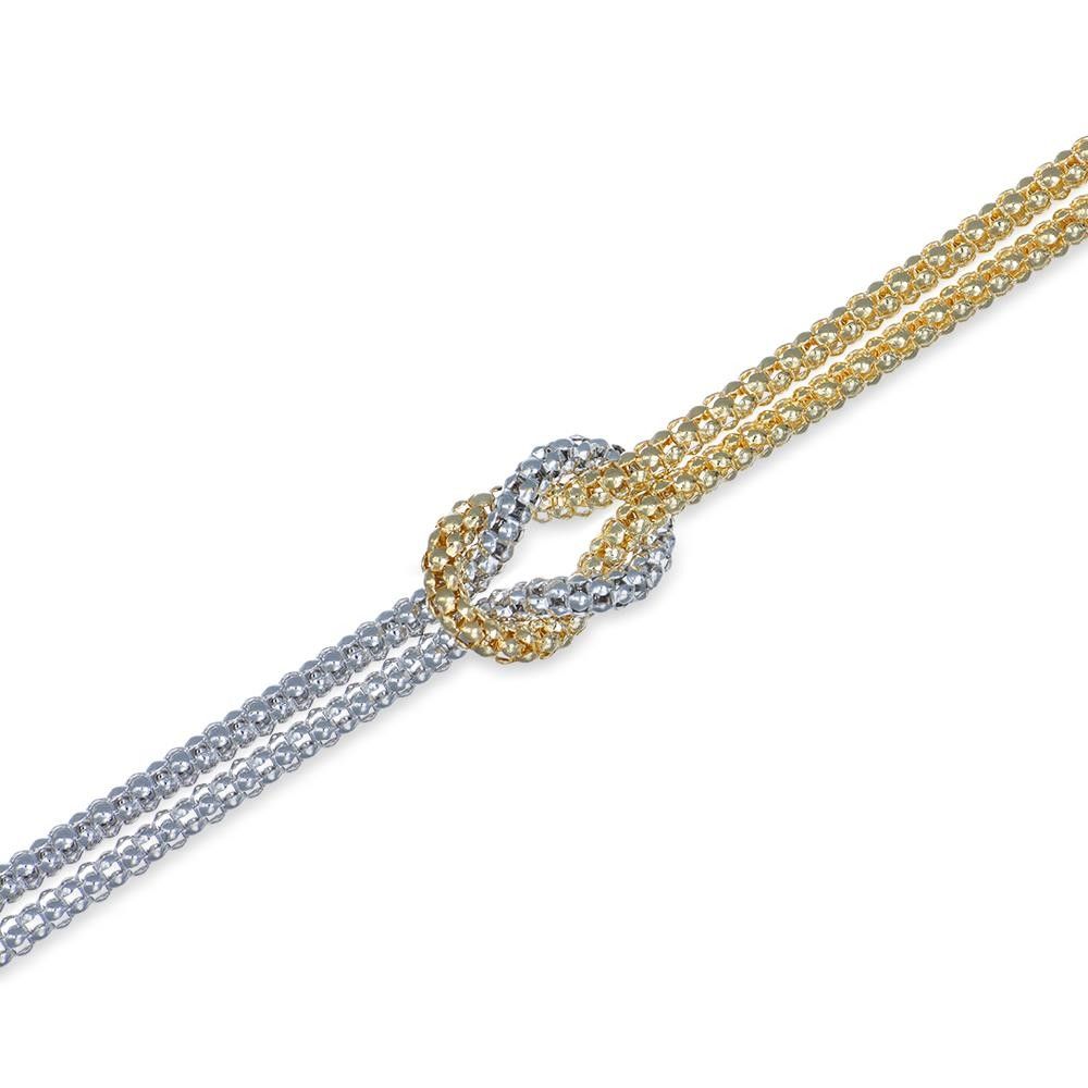 Bracciale Nodo Maglia Popcorn in Oro Bianco e Giallo 18 Kt
