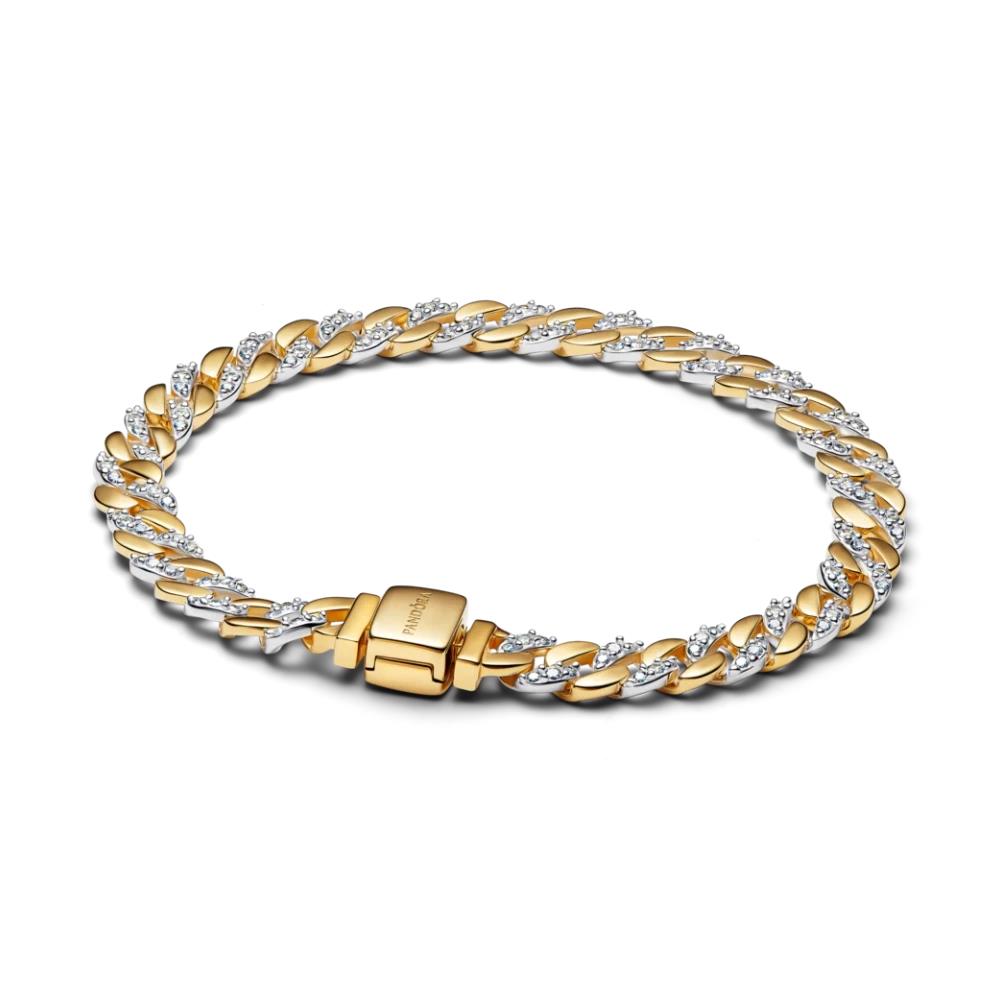 Bracciale Pandora Catena Maglia Cubana Bicolore con Pavè
