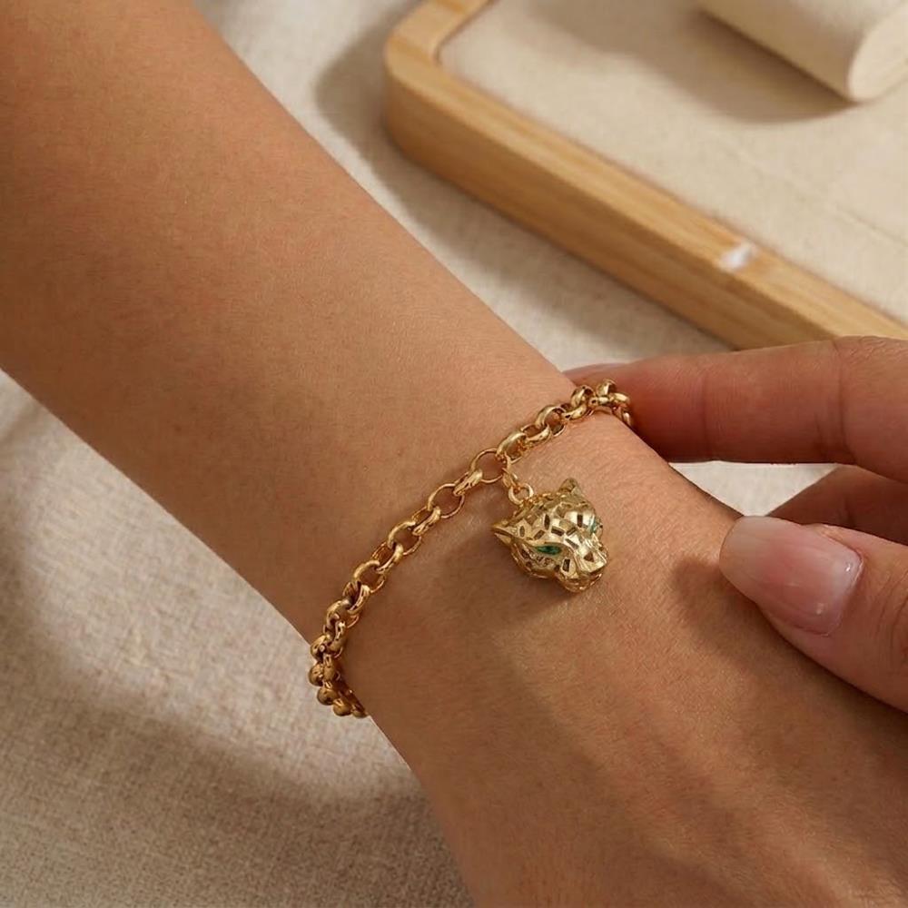 Bracciale Pantera in Oro Giallo 18 Kt e Cubic Verde Smeraldo