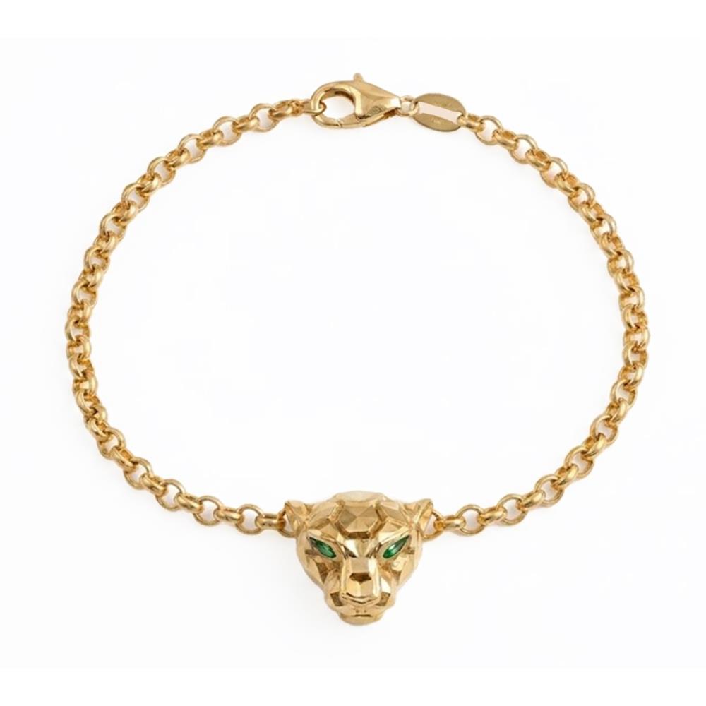 Bracciale Pantera in Oro Giallo 18 Kt e Cubic Verde Smeraldo