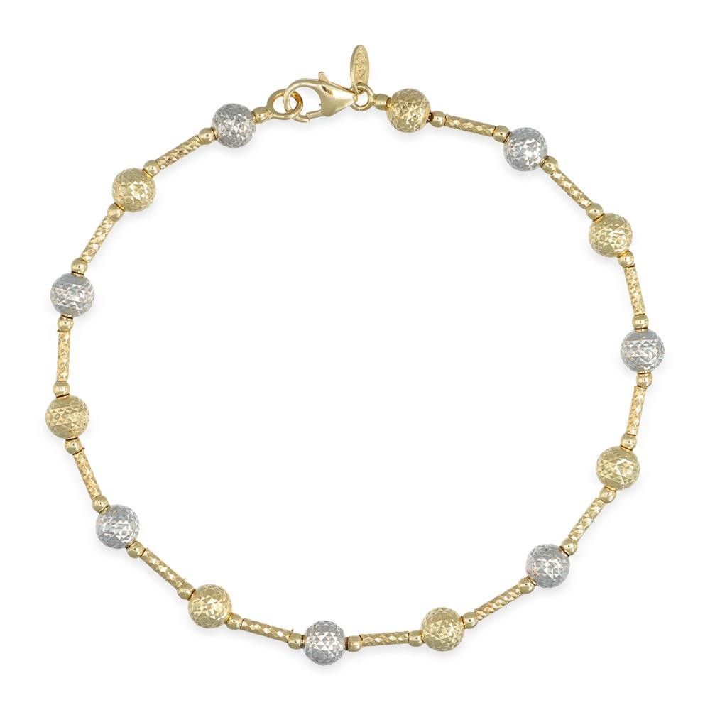Bracciale Perline Martellate in Oro Giallo e Bianco 18 Kt