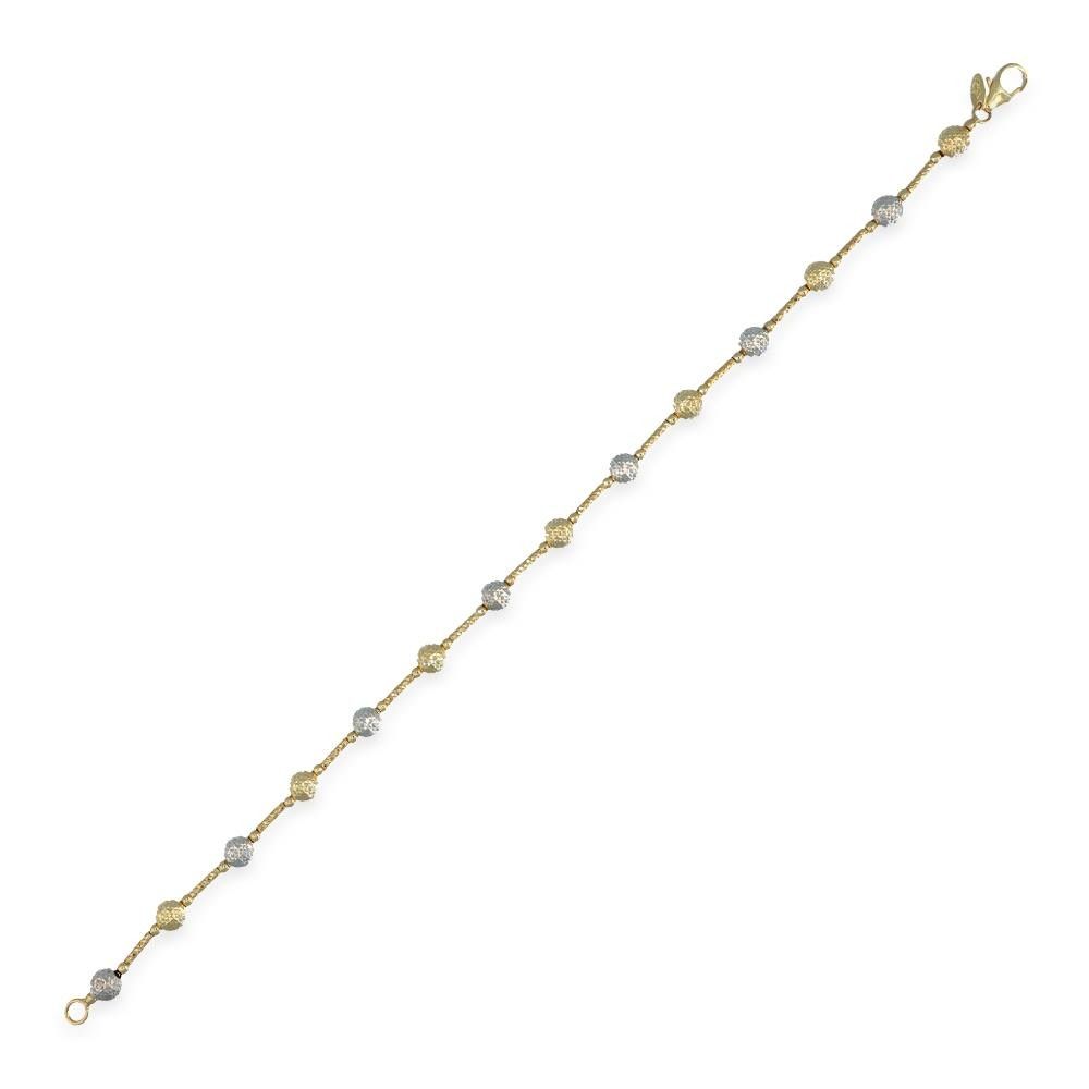 Bracciale Perline Martellate in Oro Giallo e Bianco 18 Kt