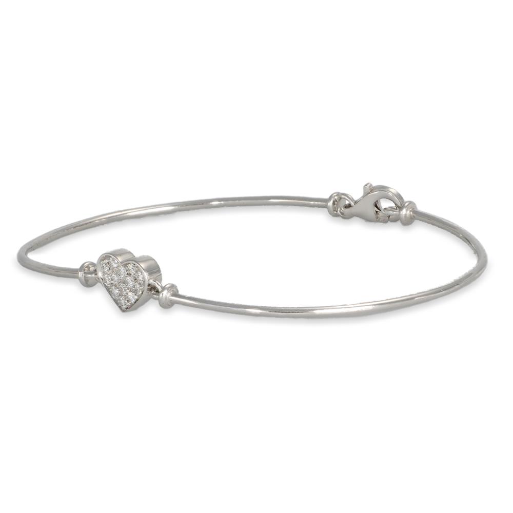 Bracciale Rigido con Cuore Pavè in Oro Bianco 18 Kt