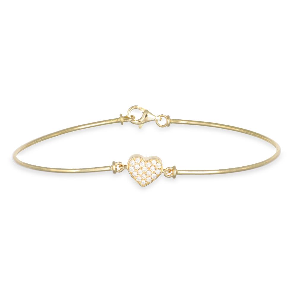 Bracciale Rigido con Cuore Pavè in Oro Giallo 18 Kt