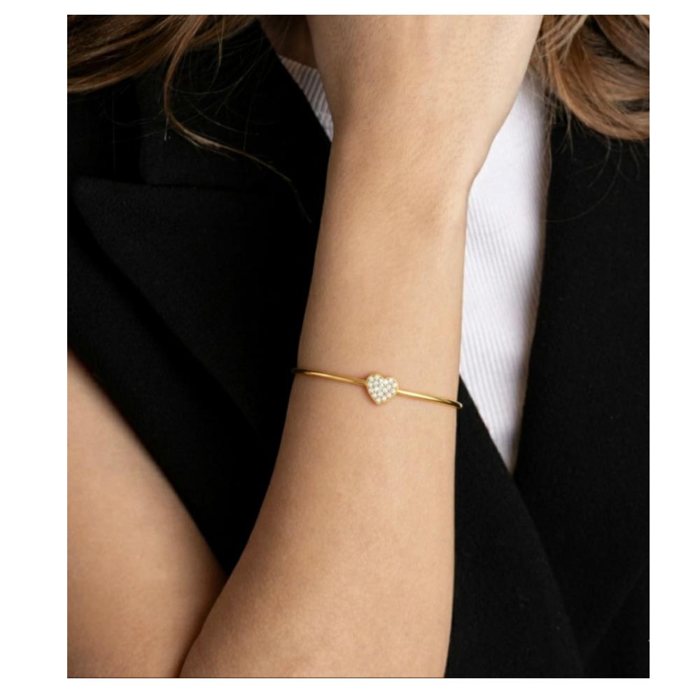 Bracciale Rigido Cuore in Oro Giallo 18 Kt e Diamanti