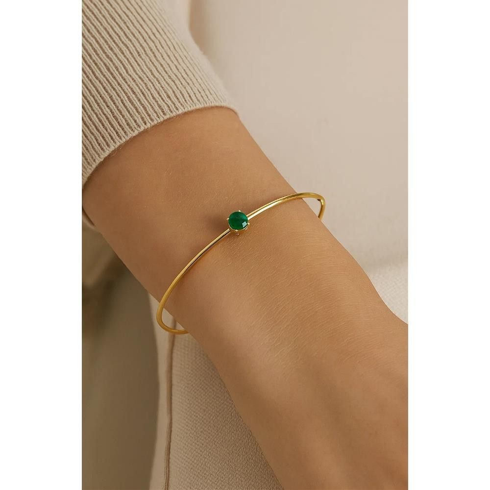 Bracciale Rigido in Oro Giallo 18 Kt e Smeraldo