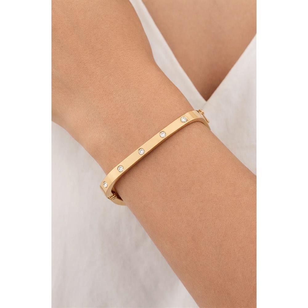 Bracciale Rigido Quadrato in Oro Giallo 18 Kt e Cubic Bianca