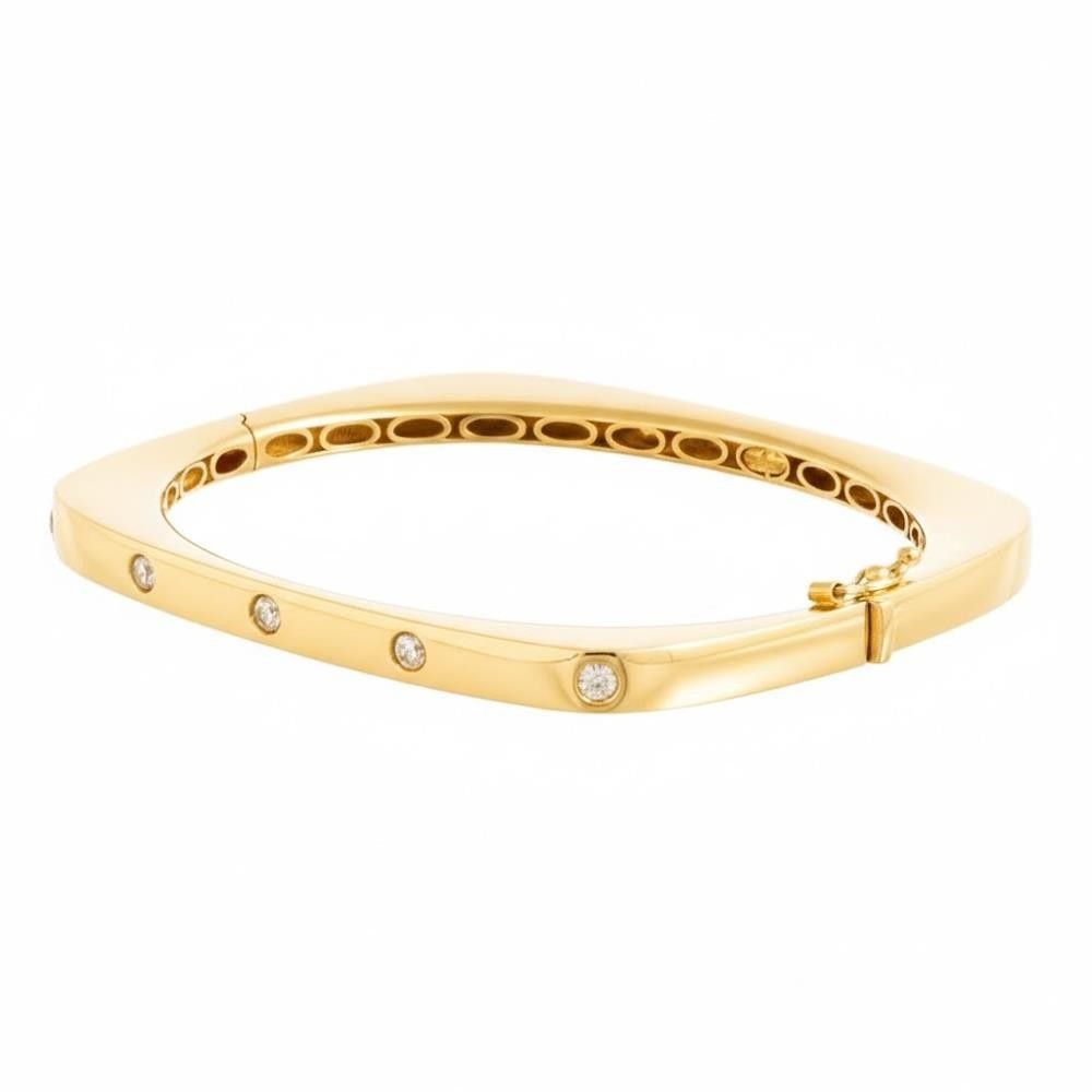 Bracciale Rigido Quadrato in Oro Giallo 18 Kt e Cubic Bianca