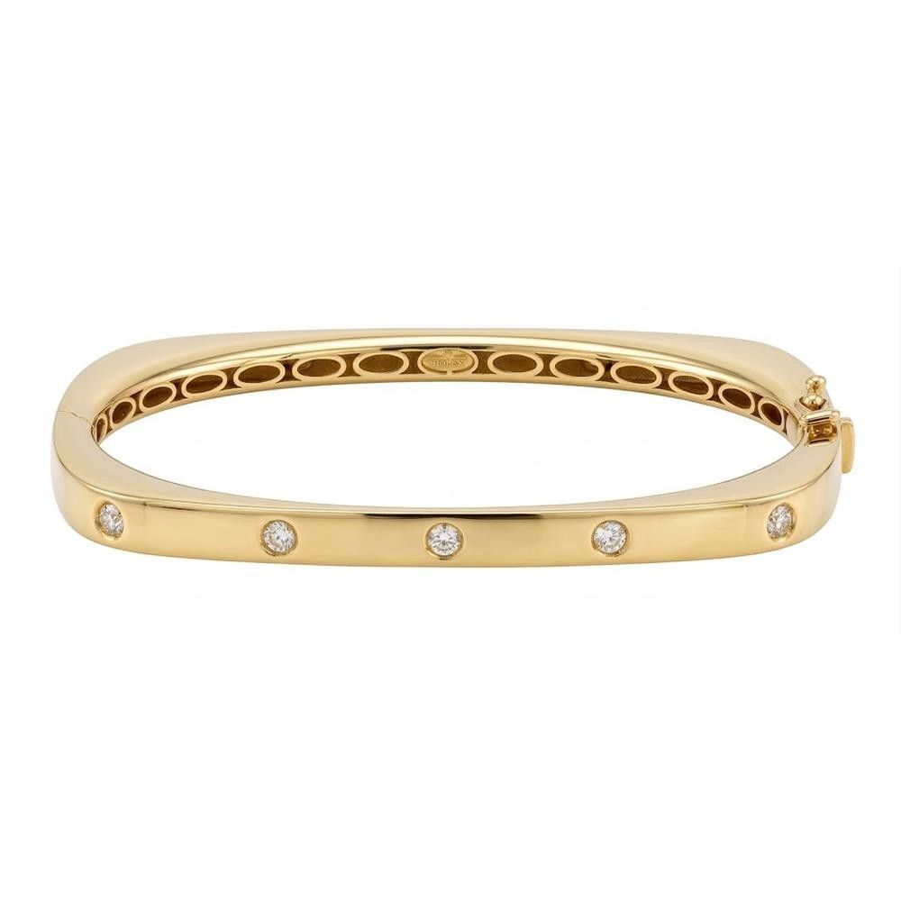 Bracciale Rigido Quadrato in Oro Giallo 18 Kt e Cubic Bianca