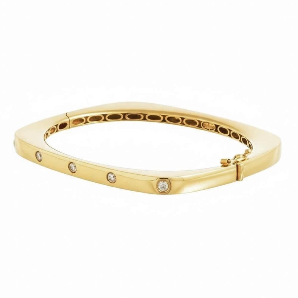 Bracciale Rigido Quadrato in Oro Giallo 18 Kt e Cubic Bianca
