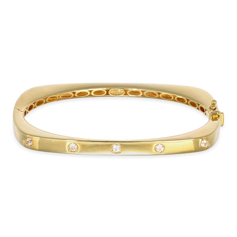 Bracciale Rigido Quadrato in Oro Giallo 18 Kt e Cubic