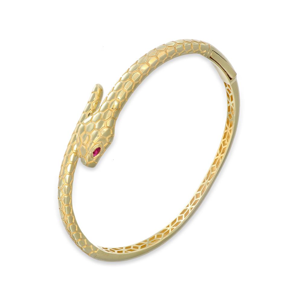 Bracciale Rigido Serpente in Oro Giallo 18 Kt e Rubino