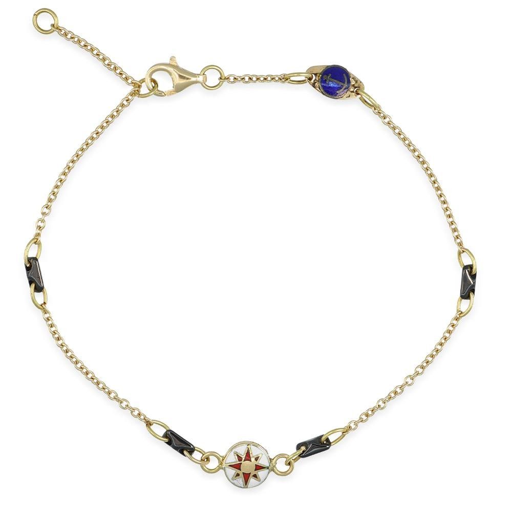 Bracciale Rosa dei Venti in Oro Giallo 18 Kt e Smalto a Fuoco 