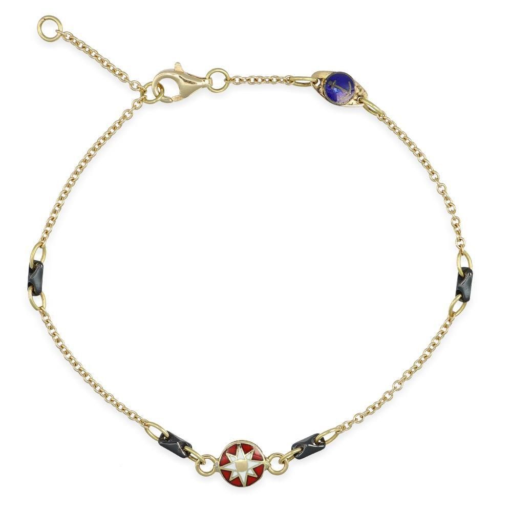 Bracciale Rosa dei Venti in Oro Giallo 18 Kt e Smalto a Fuoco