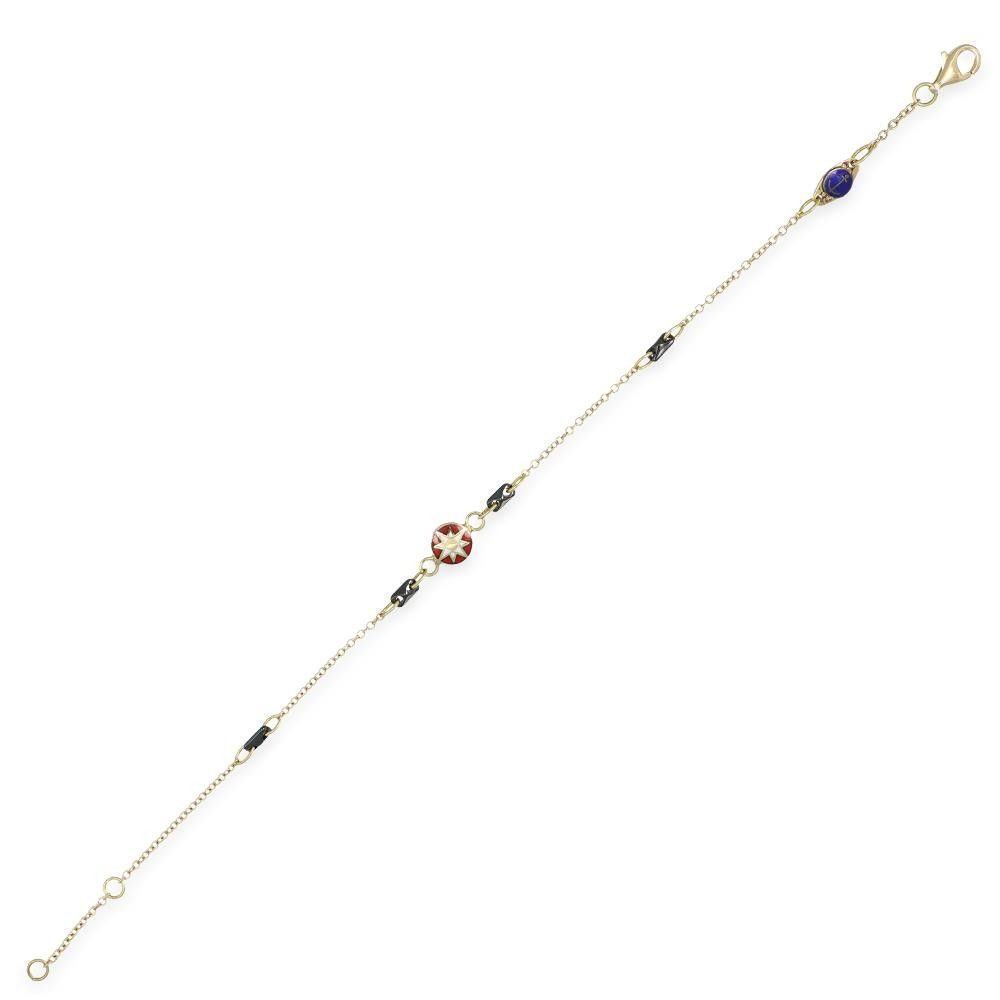 Bracciale Rosa dei Venti in Oro Giallo 18 Kt e Smalto a Fuoco 