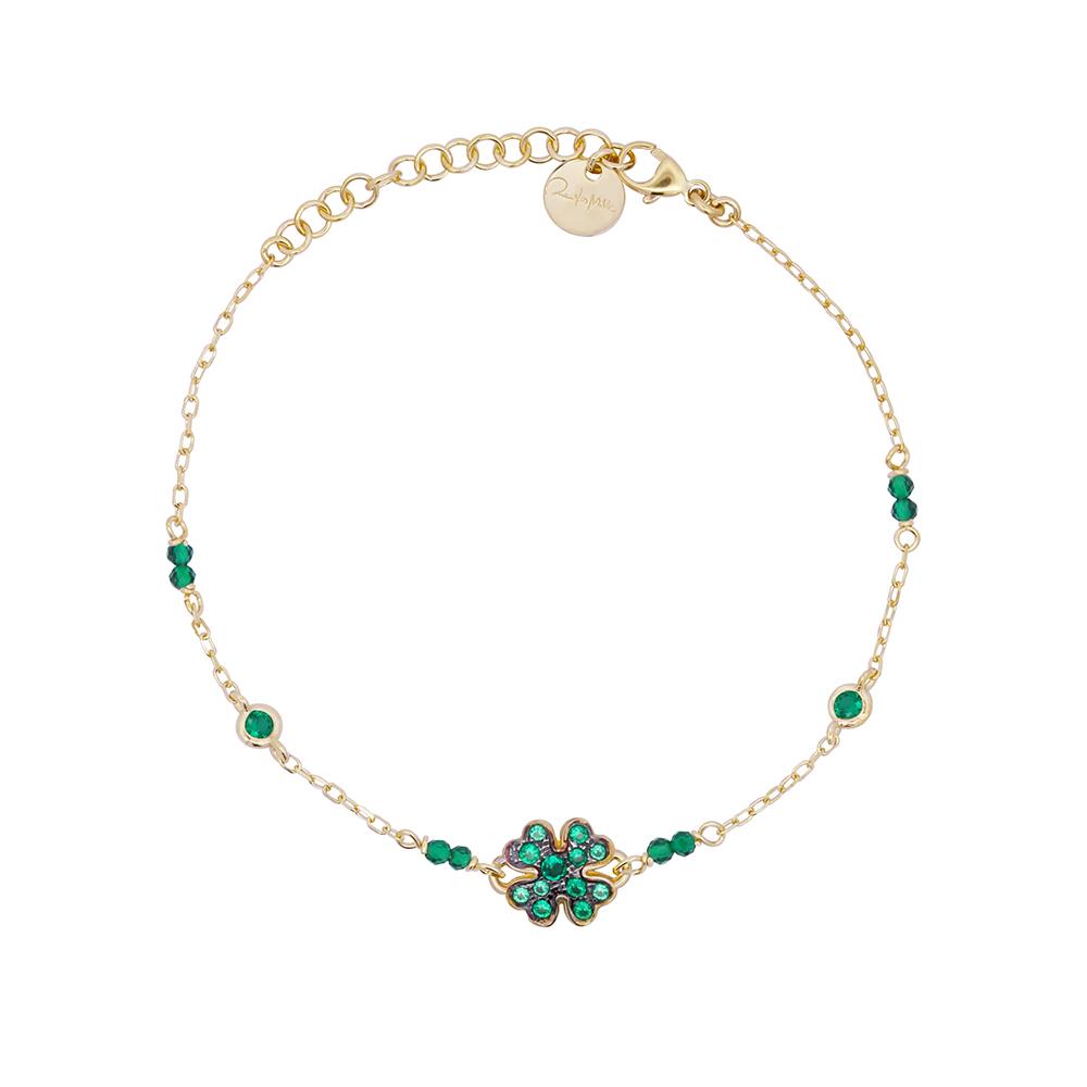 Bracciale Rue Des Mille Stardust Ten Catena Castoni Verdi Pavè Quadrifoglio