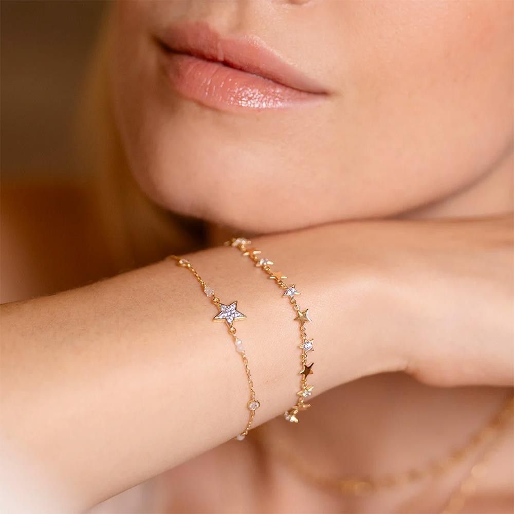 Bracciale Rue Des Mille Stardust Ten con Stelle Alternate Lisce e Pavè