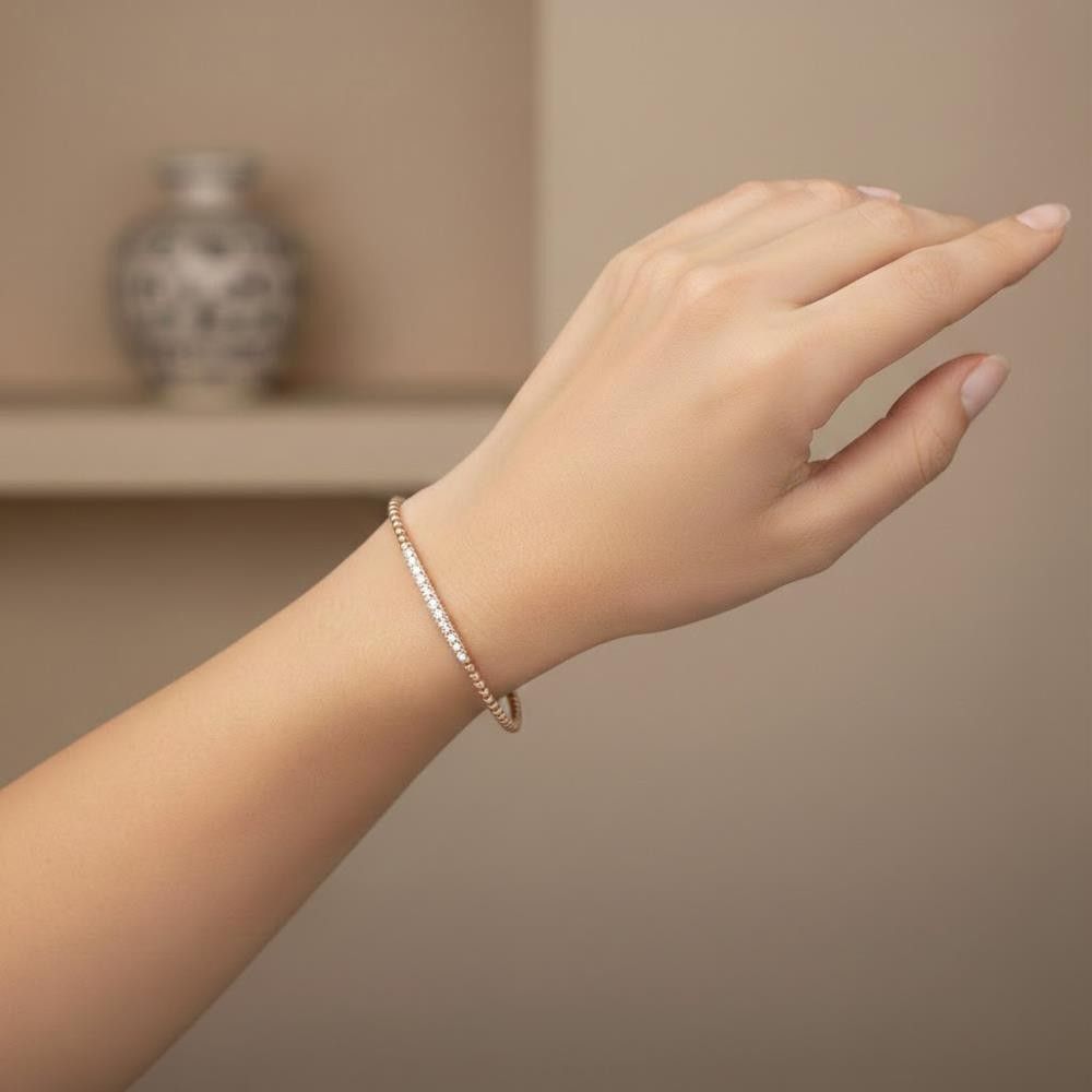 Bracciale Semi Rigido Bollicine in Oro Rosa 18 Kt e Diamanti