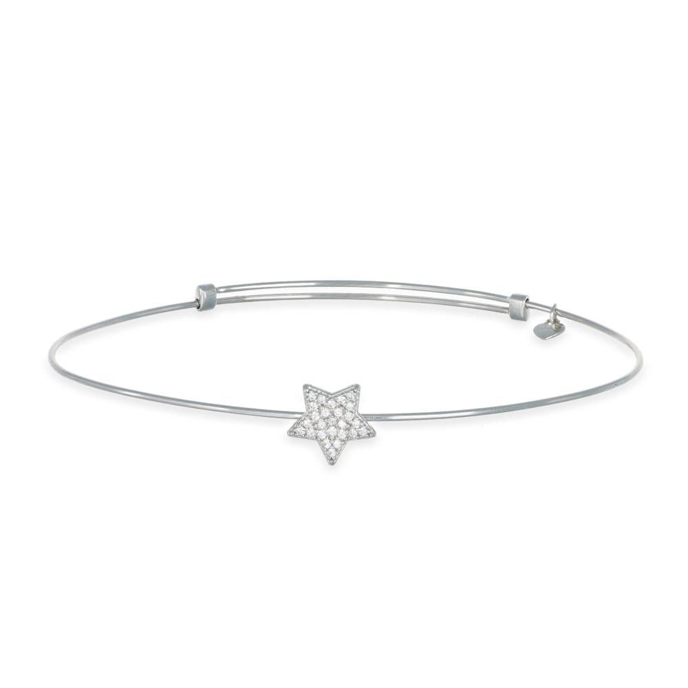 Bracciale Semi Rigido con Stella Pavè in Oro Bianco 18 Kt