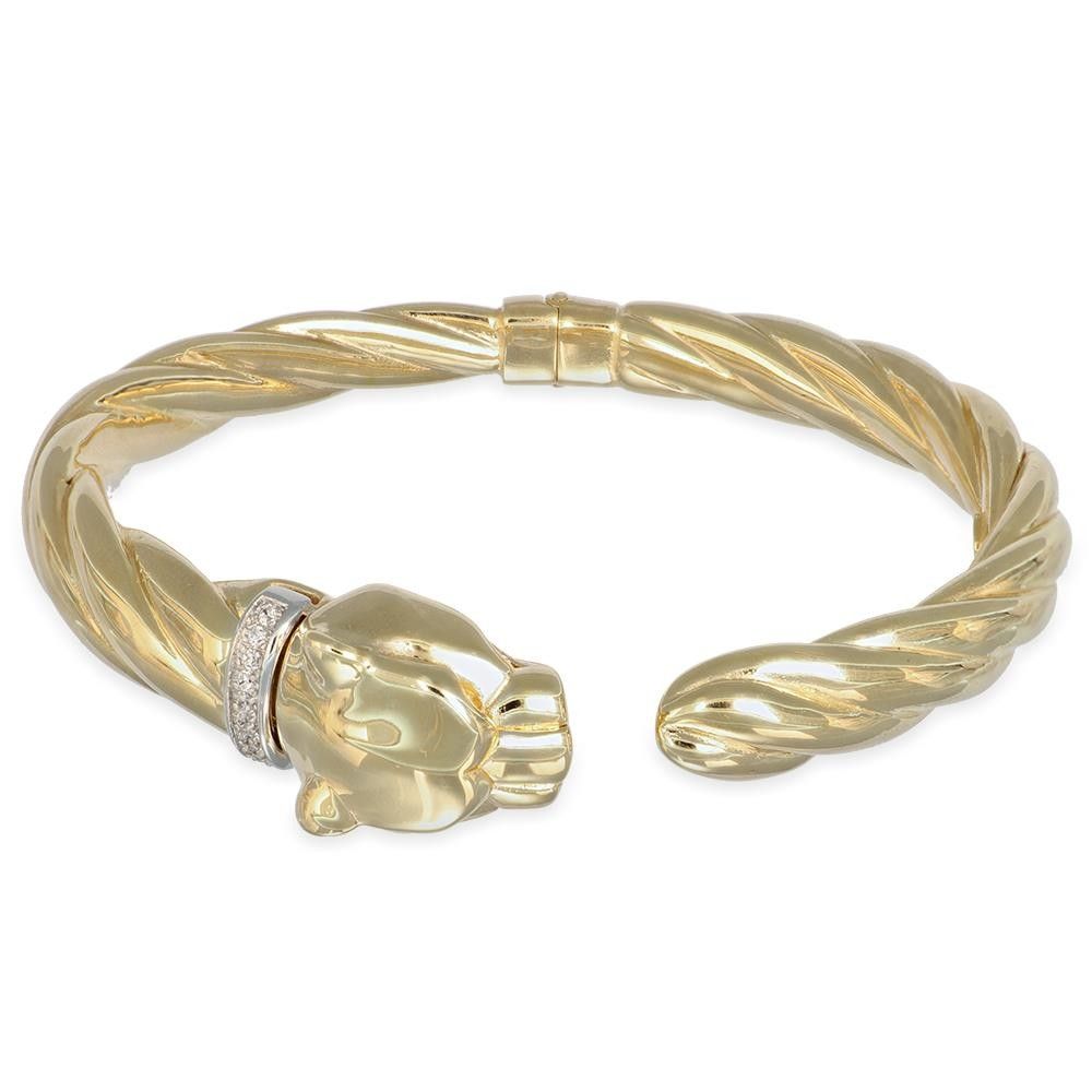 Bracciale Semi Rigido con Testa di Tigre in Oro Giallo 18 Kt