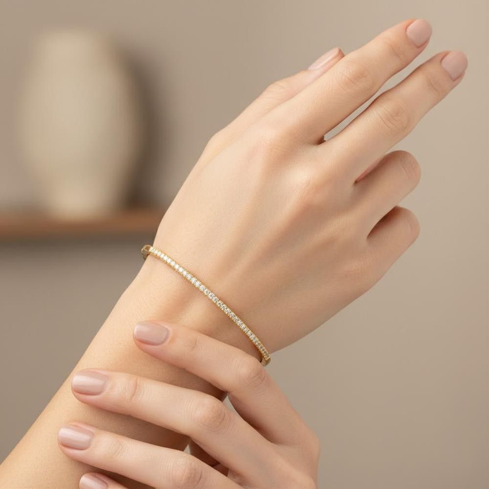 Bracciale Semi Rigido in Oro Giallo 18 Kt e Diamanti