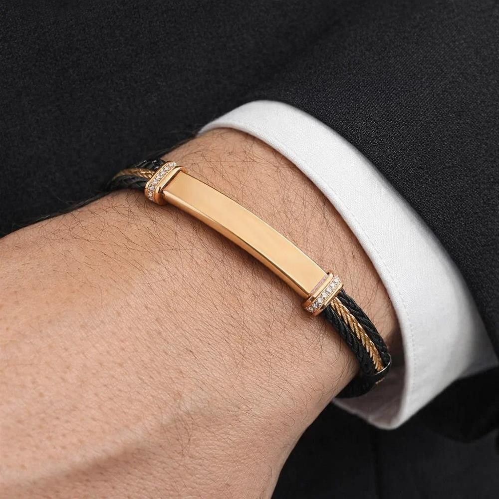 Bracciale Targa in Oro Giallo 18 Kt e Diamanti