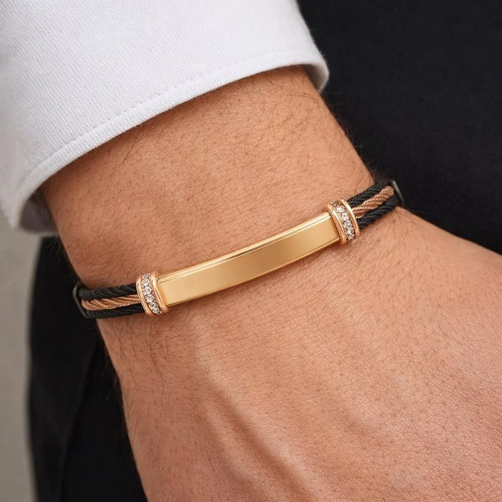 Bracciale Targa in Oro Giallo 18 Kt e Diamanti