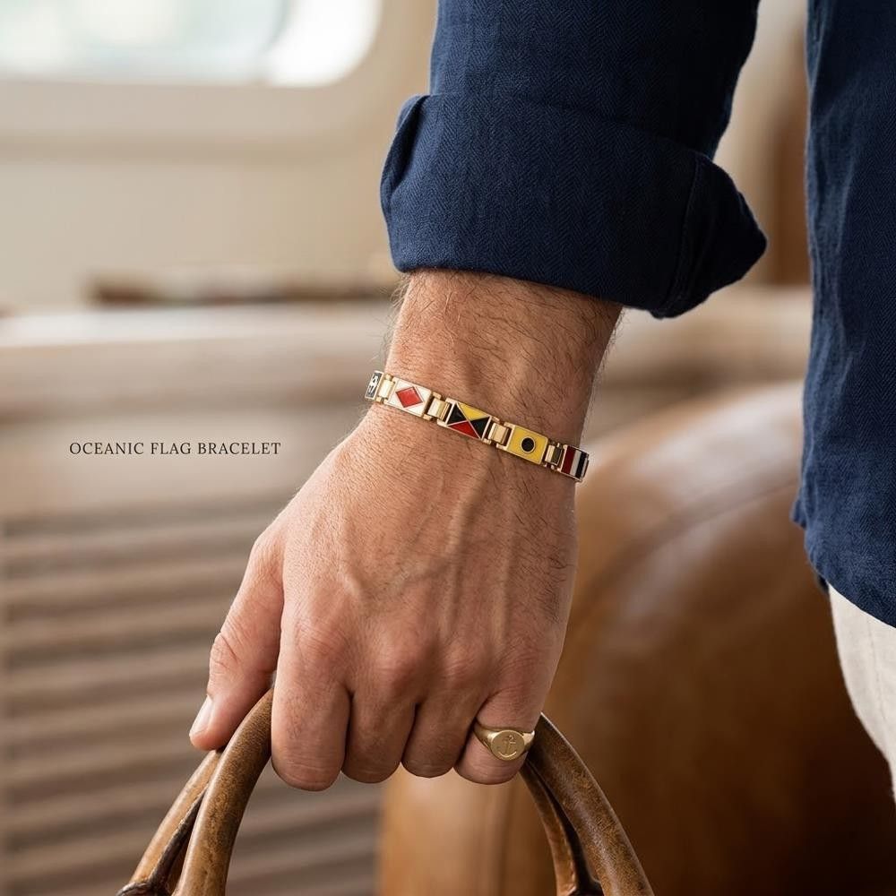 Bracciale Uomo Bandiere Marinare in Oro Giallo 18 Kt