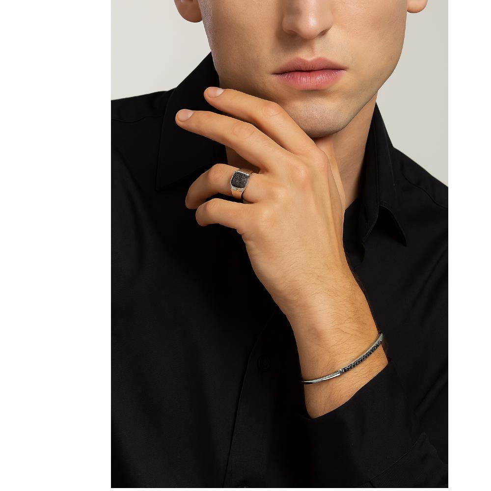 Bracciale Uomo Rigido in Oro Bianco 18 Kt e Diamanti Neri