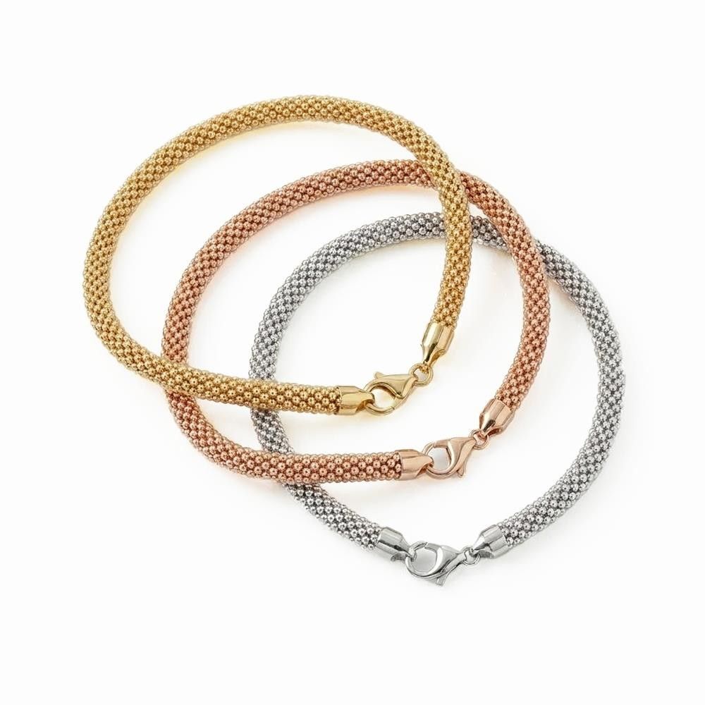 Bracciali Pop Corn Chain Set a 3 Fili in Oro Giallo, Bianco e Rosa 18 Kt